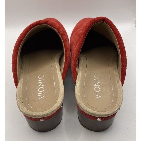 Vionic Womens Kacie Slip On Mules Clogs Sz 6 Red Suede Leather Wood Heel EUC - Picture 2 of 8